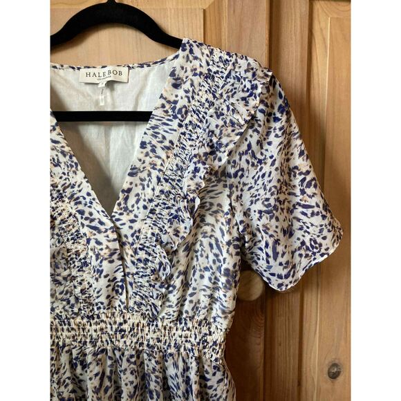 Hale Bob | Elsie Chiffon Tiered Midi Dress Ivory/Lilac Print | Small - Picture 6 of 8